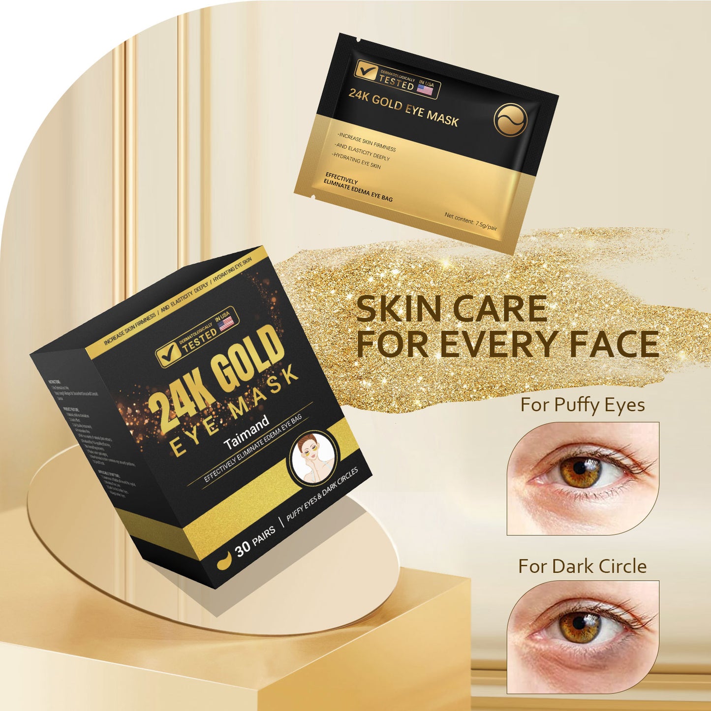 24K Gold Under Eye Mask for Puffy Eyes, Dark Circles