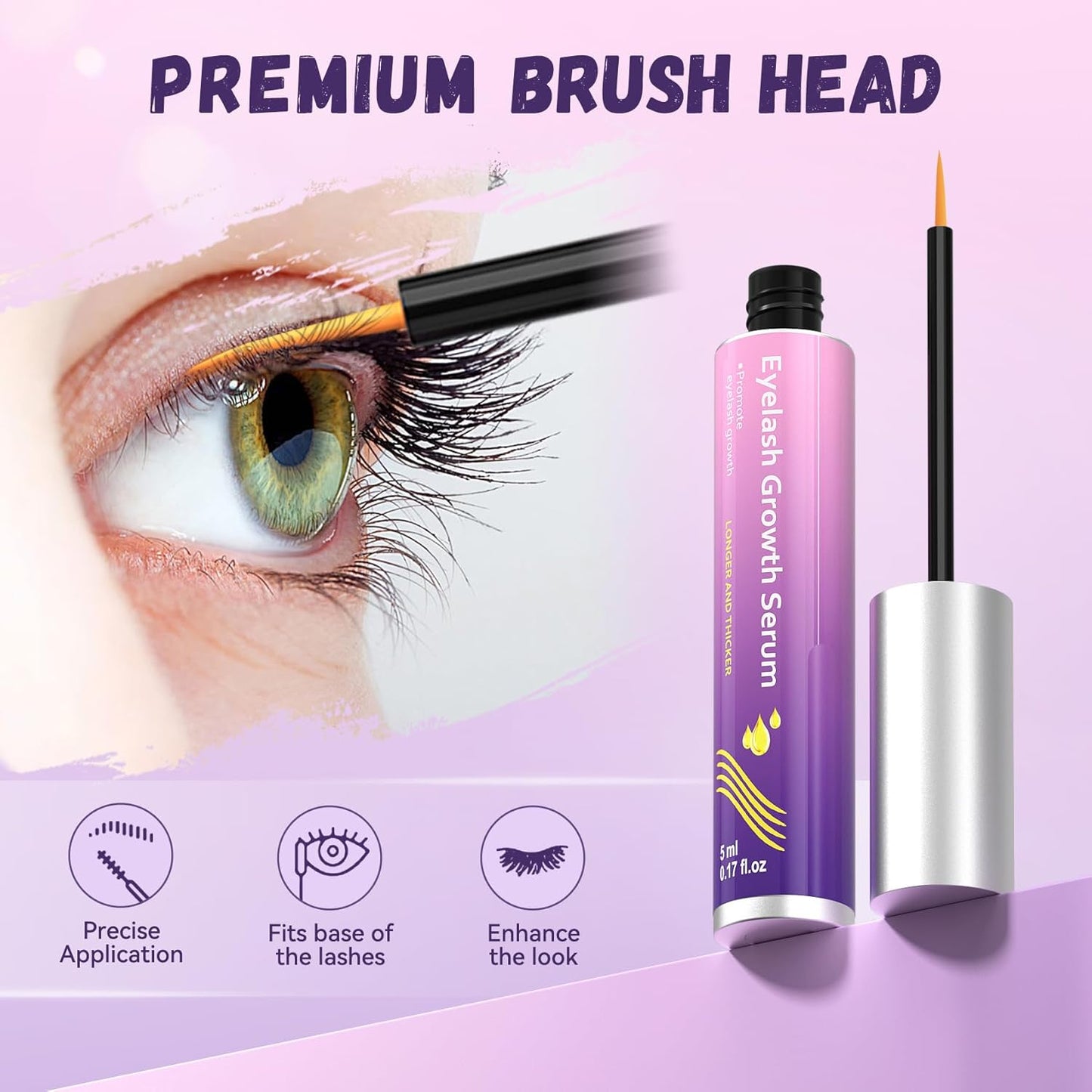 Lash Serum, Premium Eyelash Growth Serum Promotes Longer, Thicker, Fuller,Eyelash Serum Non Irritating (5ml)