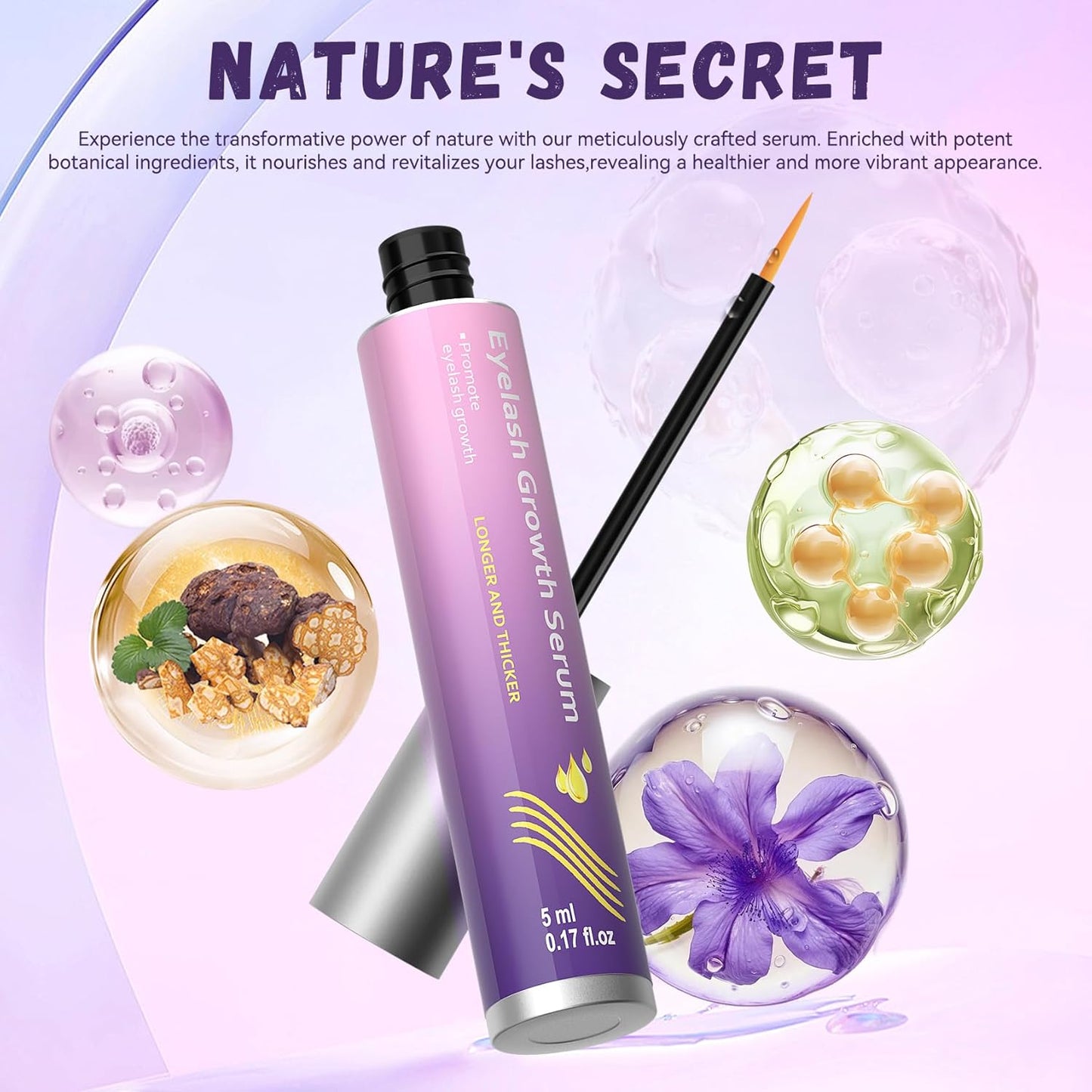 Lash Serum, Premium Eyelash Growth Serum Promotes Longer, Thicker, Fuller,Eyelash Serum Non Irritating (5ml)