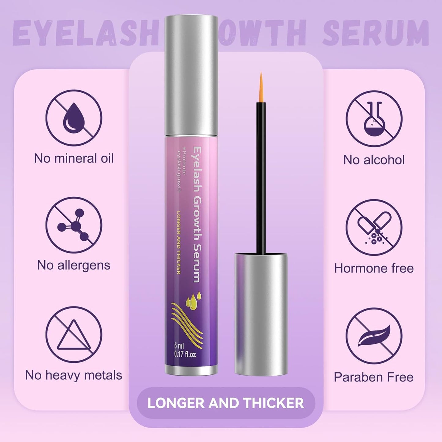 Lash Serum, Premium Eyelash Growth Serum Promotes Longer, Thicker, Fuller,Eyelash Serum Non Irritating (5ml)